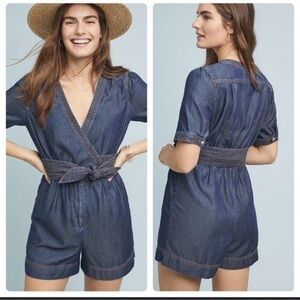 Pilcro & The Letterpress Belted Denim Surplice Romper